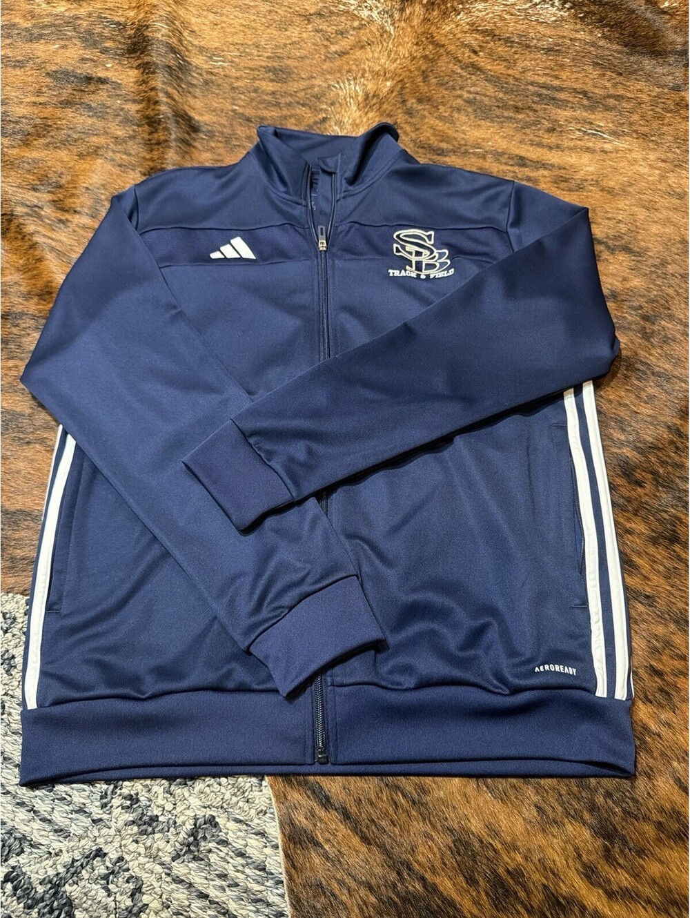 Adidas Aeroready Full Zip Track Jacket Navy Blue Second Baptist School Sz Large